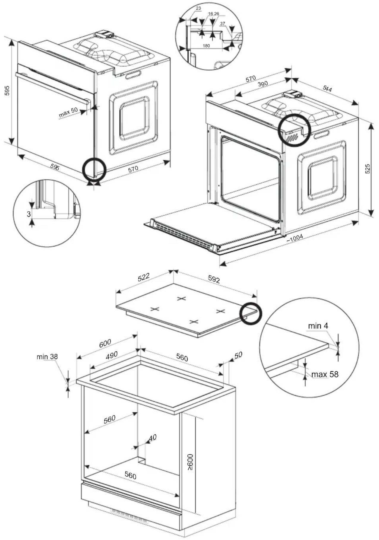 AMICA EHC 12516 E - Einbau des Backofens: - 2
