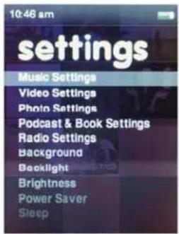 SANDISK Sansa Fuze+ - Settings - 1