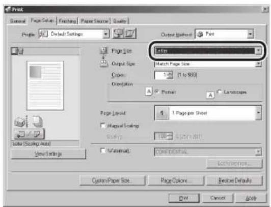 CANON imageClass D1120 - Select the page size of the document you created in the application from [Page Size]. - 1