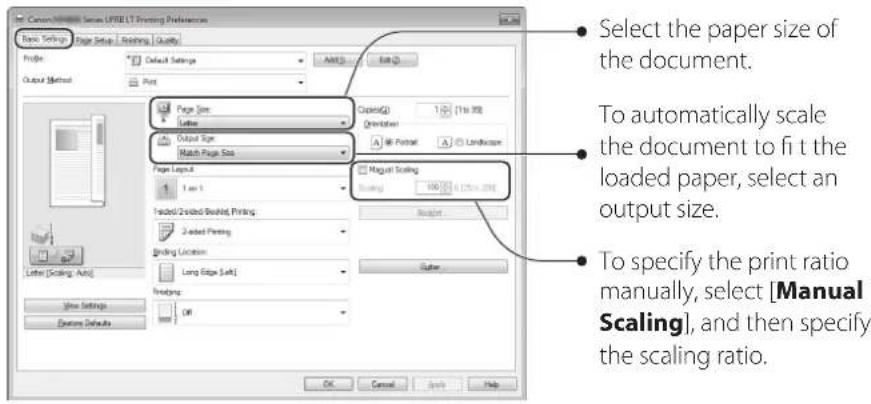 CANON imageClass MF4770n - Click the [Basic Settings] tab, and then specify the print ratio. - 1