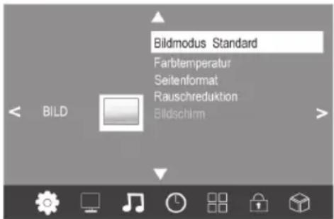 Bildmodus Standard Farbtemperatur Seitenformat Rauschreduktion Bildschirm