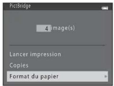 PictBridge 4 image(s) Lancer impression Copies Format du papier