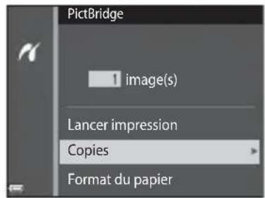 PictBridge 1 image(s) Lancer impression Copies Format du papier