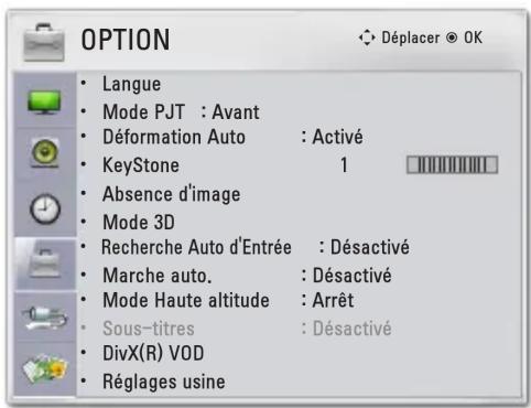 LG PA72G - Paramètres OPTION - 1