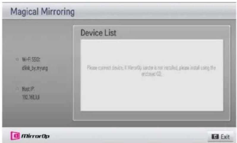 LG SA565 - Après avoir lancé Magical Mirroring, exécutez le programme MirrorOp Sender sur le PC en écran de veille, comme suit. - 1