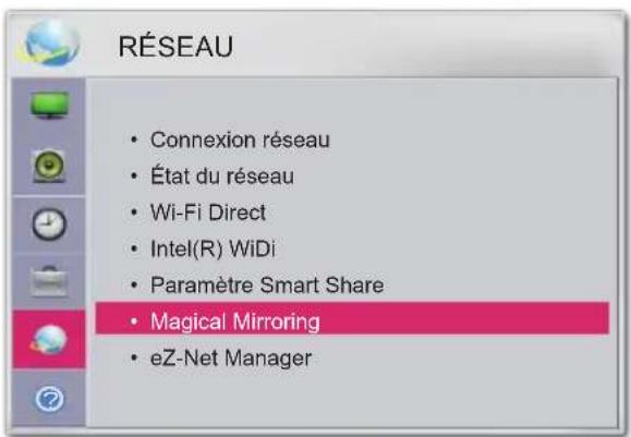 LG SA565 - Sélectionnez Magical Mirroring dans le menu RÉSEAU. - 1