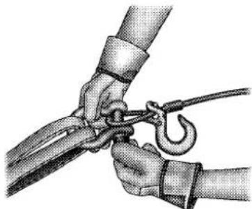 Illustration of two hands tying a rope knot with a hook (no text or symbols)