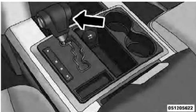 Mechanical assembly diagram showing a gear shift lever interacting with internal compartments (no text or symbols visible)