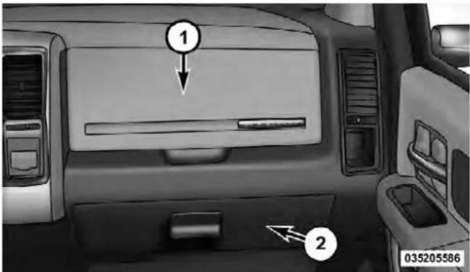 Diagram of a car interior with labeled components, showing numbered parts and directional arrows