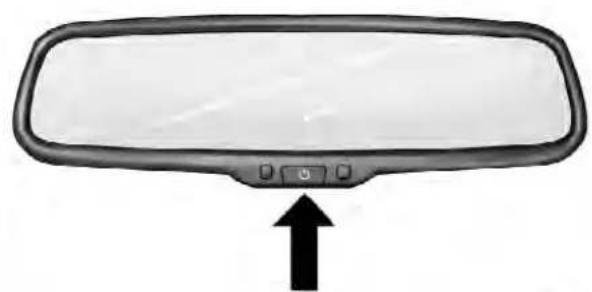 Front view of a car rearview mirror with a black upward arrow pointing to the side (no text or symbols)