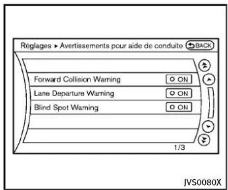 INFINITI Q70 (2013) - Commentactiver/désactiverlesystèmeFCWenutilisantlemenude réglages - 1