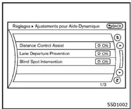 INFINITI Q70 (2013) - Commentactiver/désactiverlesystème DCAenutilisantlemenuderéglages: - 1