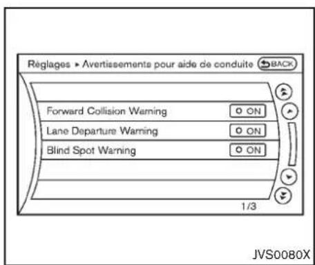 INFINITI Q70 (2012) - Commentactiver/désactiverlesystèmeFCWenutilisantlemenude réglages - 1
