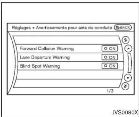 INFINITI Q70 (2012) - Commentactiver/désactiverlesystèmeLDWenutilisantlemenude réglages - 1