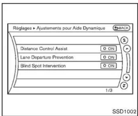 INFINITI Q70 (2012) - Commentactiver/désactiverlesystème DCAenutilisantlemenuderéglages: - 1