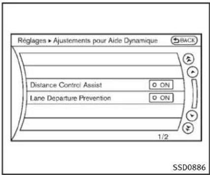 INFINITI QX50 (2014) - Réglaged'activation/dedésactivation du systèmeDCA: - 1
