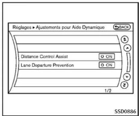 INFINITI QX50 (2013) - Réglaged'activation/dedésactivation du systèmeDCA: - 2
