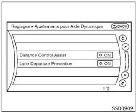 INFINITI FX35 (2011) - RéglagesurON/OFFdusystèmeDCA: - 1
