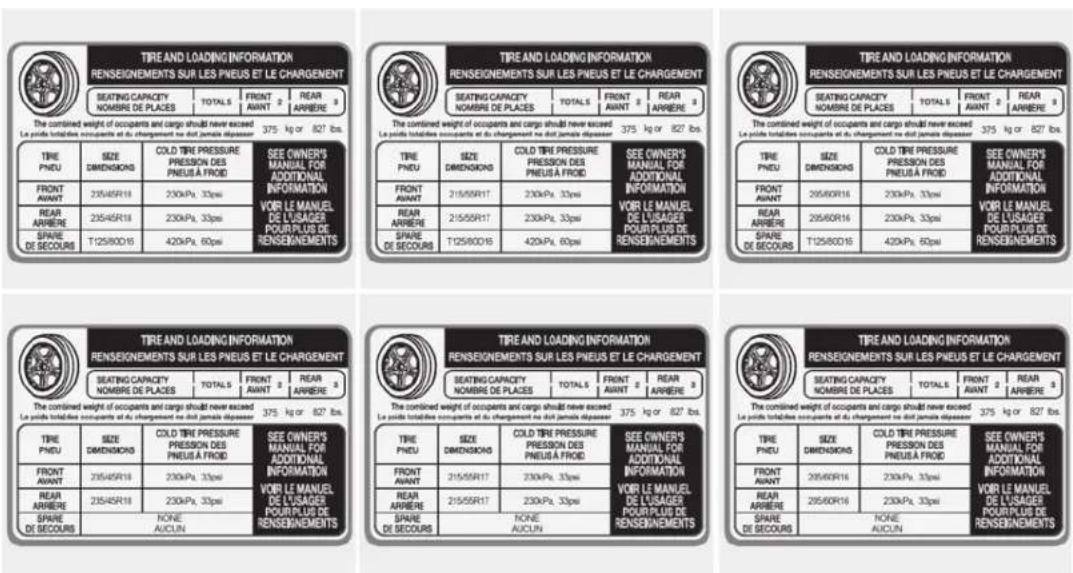 KIA Soul (2014) - Étiquette de renseignements sur les pneus et la charge - 1
