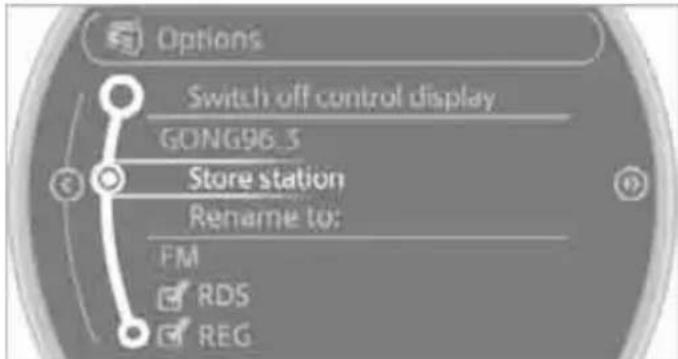 Options Switch off control display GONG96_3 Store station Rename to: FM RDS REG