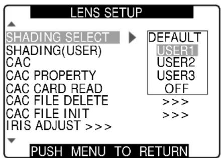 PANASONIC AG-HPX300P - Use the JOG dial button to select DEFAULT, USER1, USER2, USER3 or OFF and press the JOG dial button. - 1