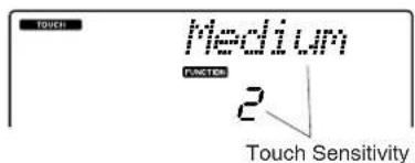 YAMAHA PSR-E403 - Press and hold the [TOUCH ON/OFF] button for longer than a second so that the Touch Sensitivity item appears. - 3