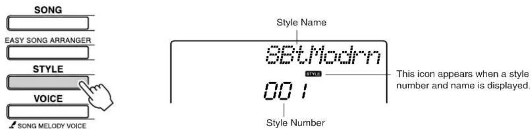 YAMAHA PSR-E403 - Press the [STYLE] button. The style number and name will - 1