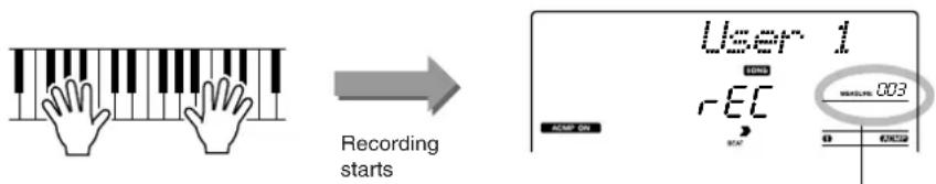 YAMAHA PSR-E403 - Recording will start when you play on the keyboard. You can also start recording by pressing the [START/STOP] but - 1