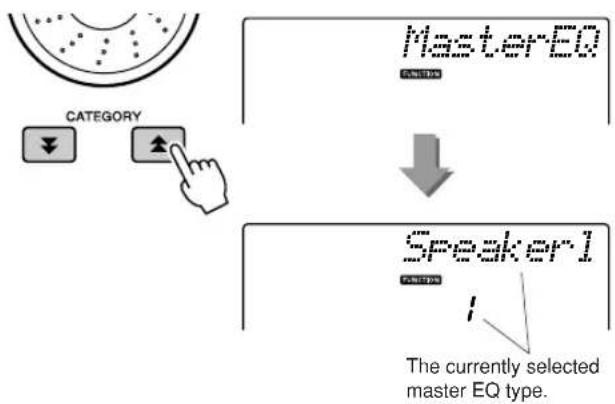 YAMAHA PSR-E413 - Press the CATEGORY [4] and [ ] buttons as many times as necessary to select the master EQ type function "MasterEQ". - 1