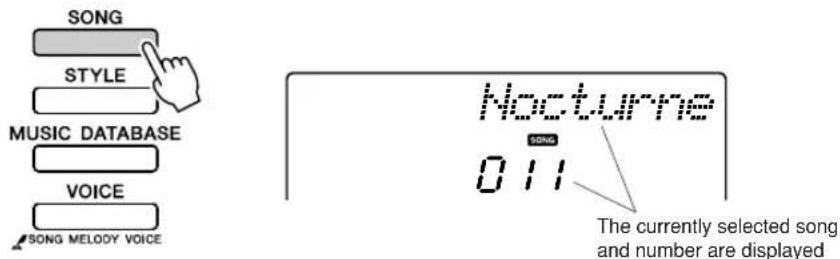 YAMAHA PSR-E413 - Press the [SONG] button. The song number and name will - 1
