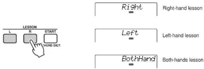 YAMAHA PSR-E413 - Select the part you want to practice. Press the [R] button for a right-hand lesson. - 1