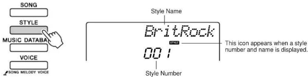 YAMAHA PSR-E413 - Press the [STYLE] button. The style number and name will - 1