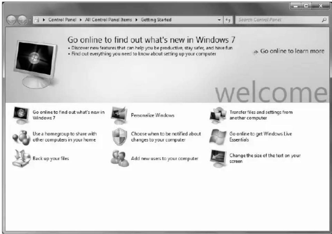 Go online to find out what's new in Windows 7 • Discover new features that can help you be productive, stay safer, and have fun • Find out everything you need to know about setting up your computer Go online to learn more Go online to find out what's new in Windows 7 Use a homegroup to share with other computers in your home Back up your files Personalize Windows Choose when to be notified about changes to your computer Add new users to your computer Transfer files and settings from another computer Go online to get Windows Live Essentials Change the size of the text on your screen