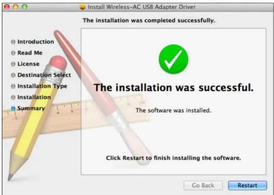 Edimax EW-7822UAC - Lorsque l'installaon est terminée, vous verrez l'écran suivant qui vous informera que L'installaon a été réussie. Cliquez sur «Redémarrer» pour redémarrer votre ordinateur. - 1