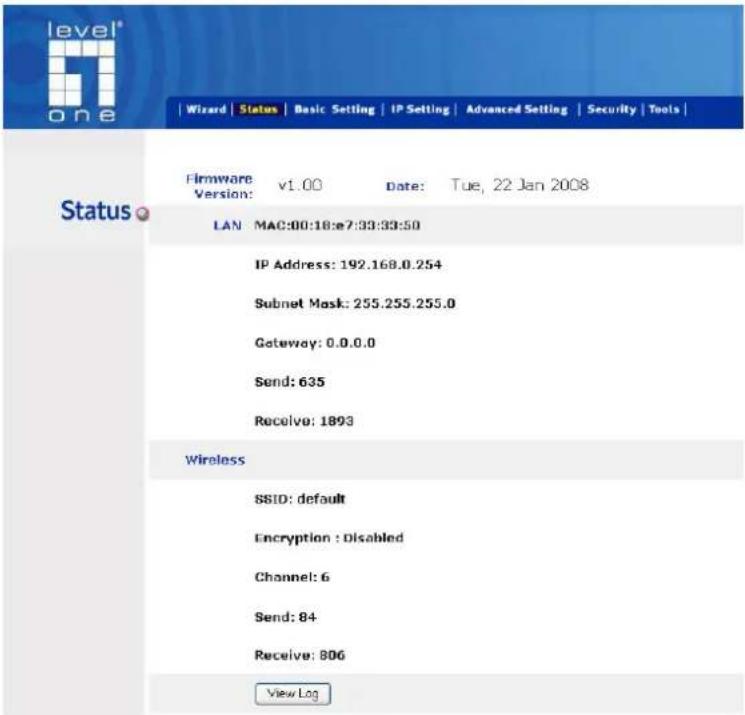 LEVELONE WAP-3000 - Main Screen of the Access Point - 1