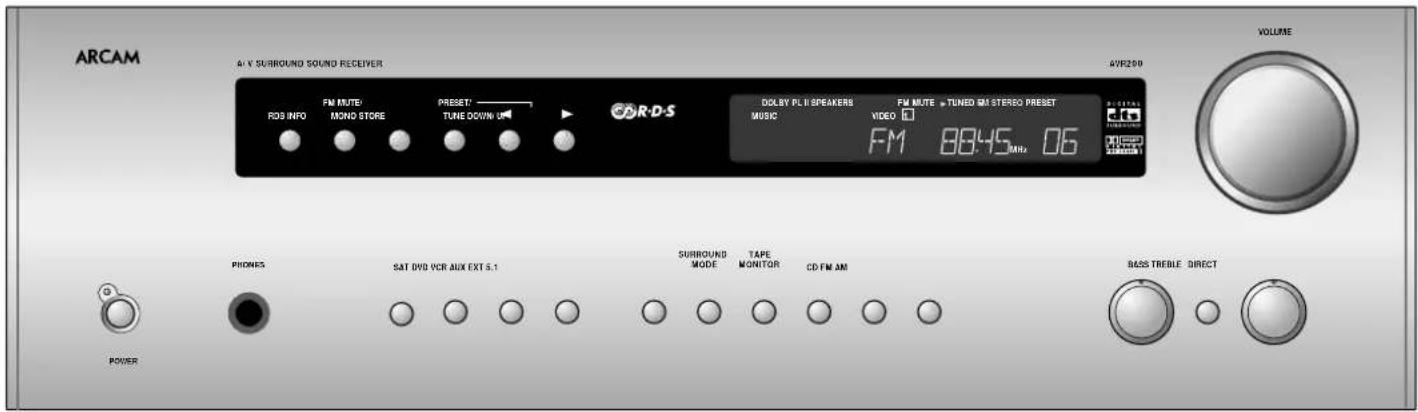 ARCAM AVR200 - Using the AVR200 Front panel controls - 1