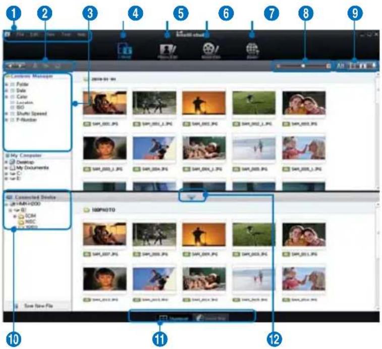 SAMSUNG HMX-H200LP - Étape 2. À propos de la fenêtre principale de l'application Intelli-Studio - 1