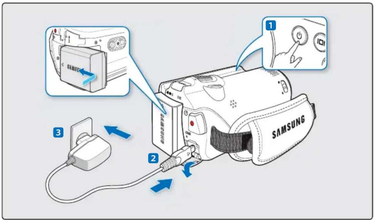 SAMSUNG HMX-H200LP - Pour charger le bloc batterie à l'aide d'un adaptateur CA - 1