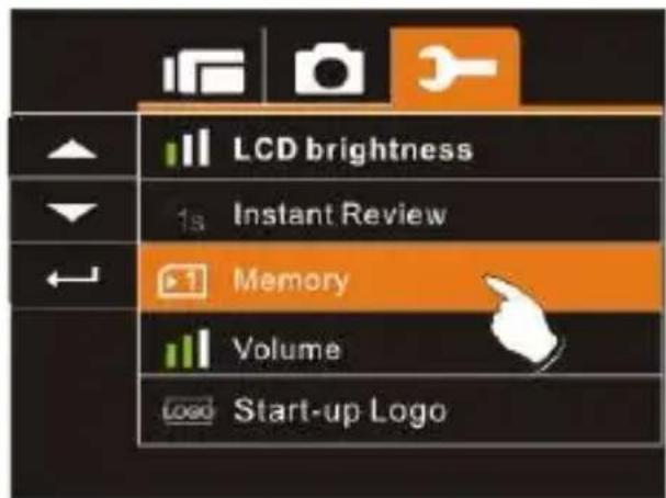 LCD brightness Instant Review Memory Volume Start-up Logo