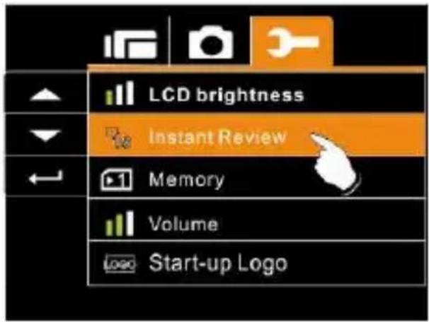 LCD brightness Instant Review Memory Volume Start-up Logo
