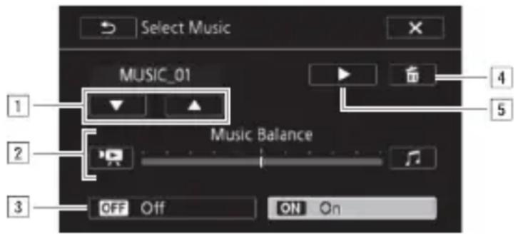 CANON Vixia HF R400 - Select the music track. - 3