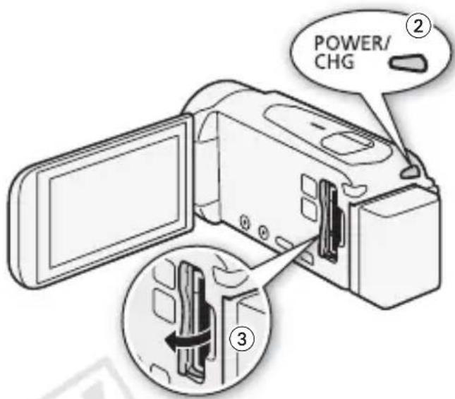 CANON Vixia HF R400 - Close the memory card slot cover. - 1