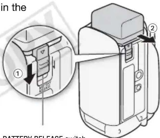 CANON Vixia HF R400 - To remove the battery pack - 1