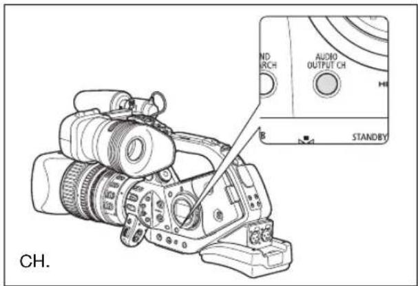 CANON XLH H1S - Repeatedly press the AUDIO OUTPUT CH button to change the audio channel. - 1