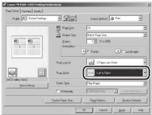 CANON imageClass MF4380dn - Select the page order from [Page Order]. - 1