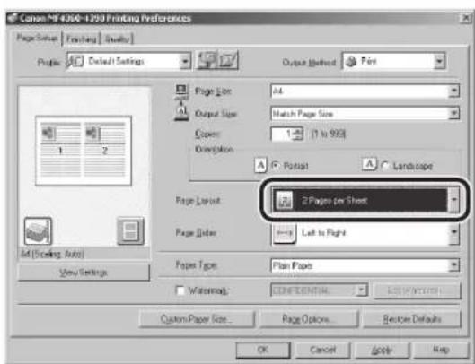 CANON imageClass MF4380dn - Select the page layout from [Page Layout]. - 1