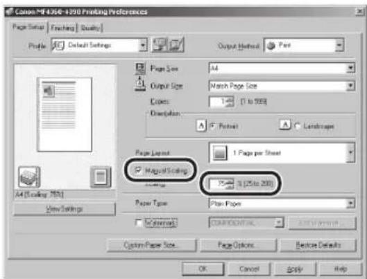 CANON imageClass MF4380dn - If you want to increase or decrease the magnification manually, select [Manual Scaling] → specify the scaling ratio for [Scaling]. - 1
