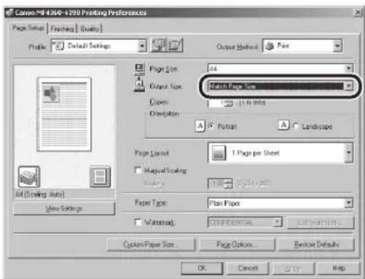 CANON imageClass MF4380dn - Select the output size of the document from [Output Size]. - 1