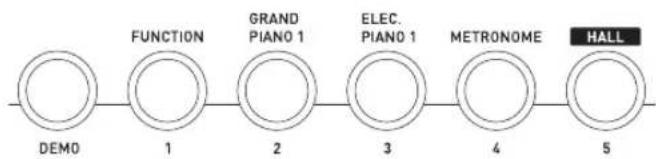 CASIO CDP-130 - Pour changer de morceau de démonstration, maintenez un bouton de ④ (Morceau 1) à ⑧ (Morceau 5) enfoncé pour spécifier un numéro de morceau. - 1
