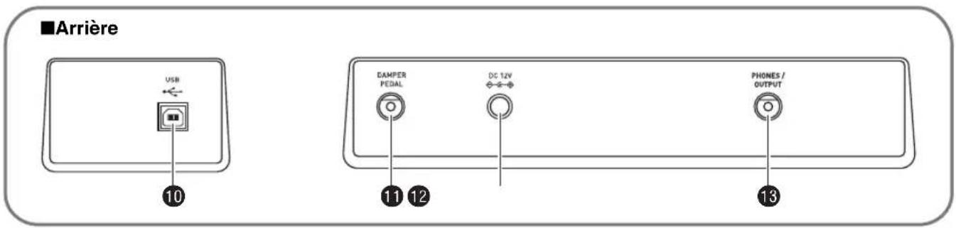 ■Arrière USB 10 DAMPER PEDAL DC 12V PHONES / OUTPUT 11 12 13